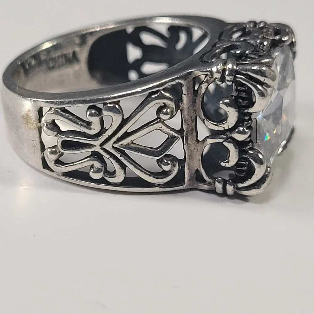 Sterling Silver Gothic Ring Size 7.75 Large Princess Cut Glass Statement‎ Ring